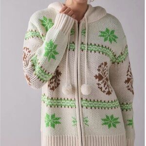 New BDG Madison Mountain Fair Isle Oversized Full-Zip Hoodie Sweater